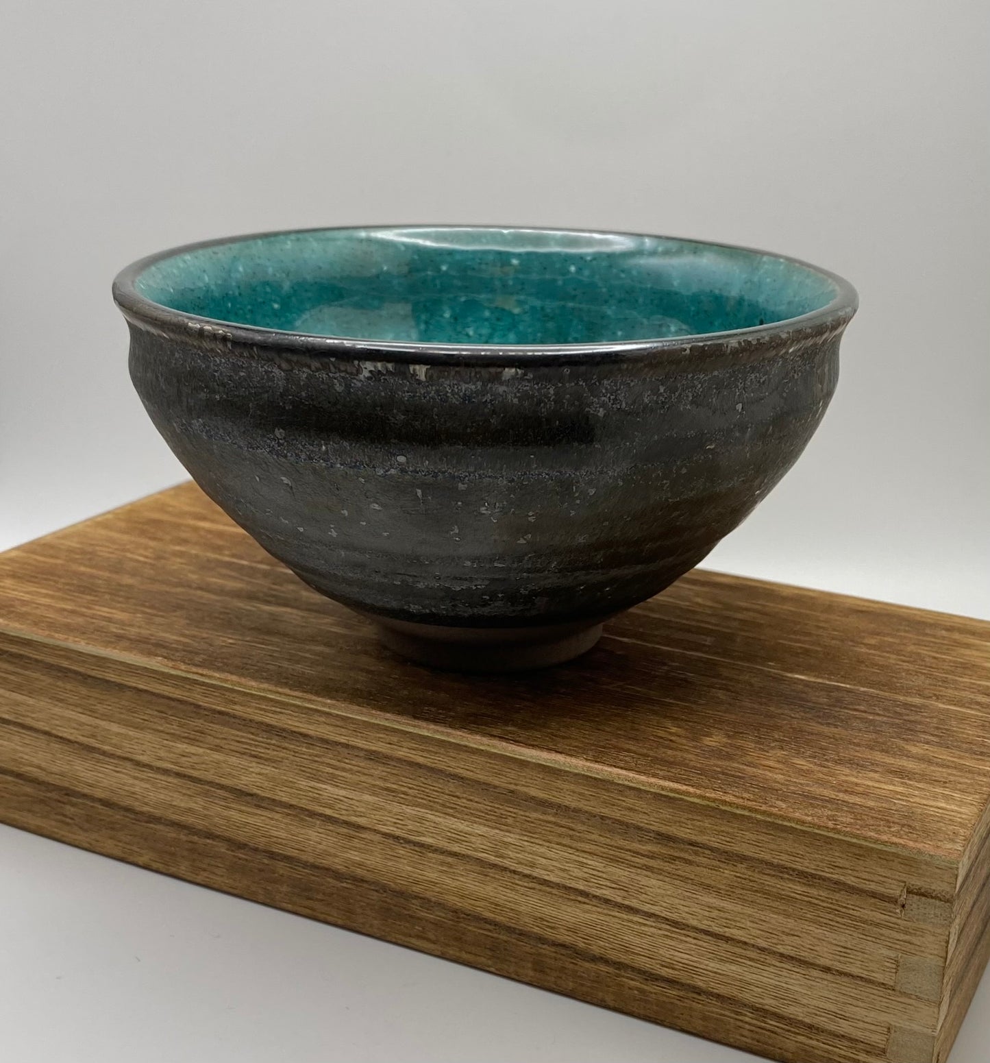 Abalone Shell Dark Aquamarine Handmade Chawan Matcha Bowl