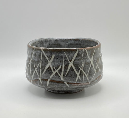 Slashed Charcoal Glaze Handmade Chawan Matcha Bowl (Large) 